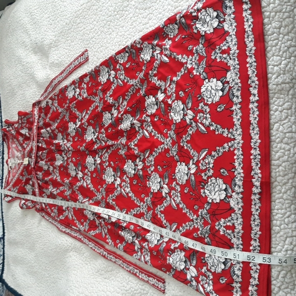 New Max Studio Size Small Red Floral Sleeveless Faux Wrap V-Neck Dress - Picture 5 of 16